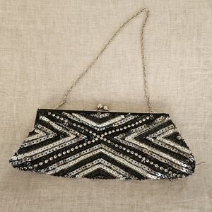 ALDO White, Silver, Black Beaded Clutch
